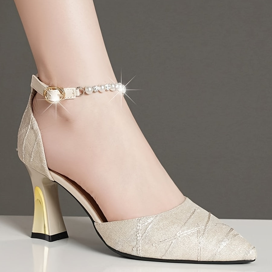 Mid-High Heel Pearl Strap Sandals