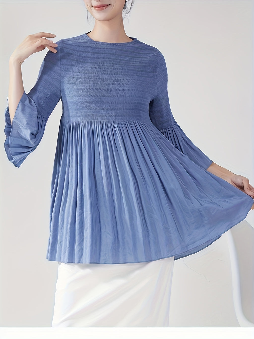 Women's French Style Smoothing A-Line T-Shirt with Bell Sleeve Top