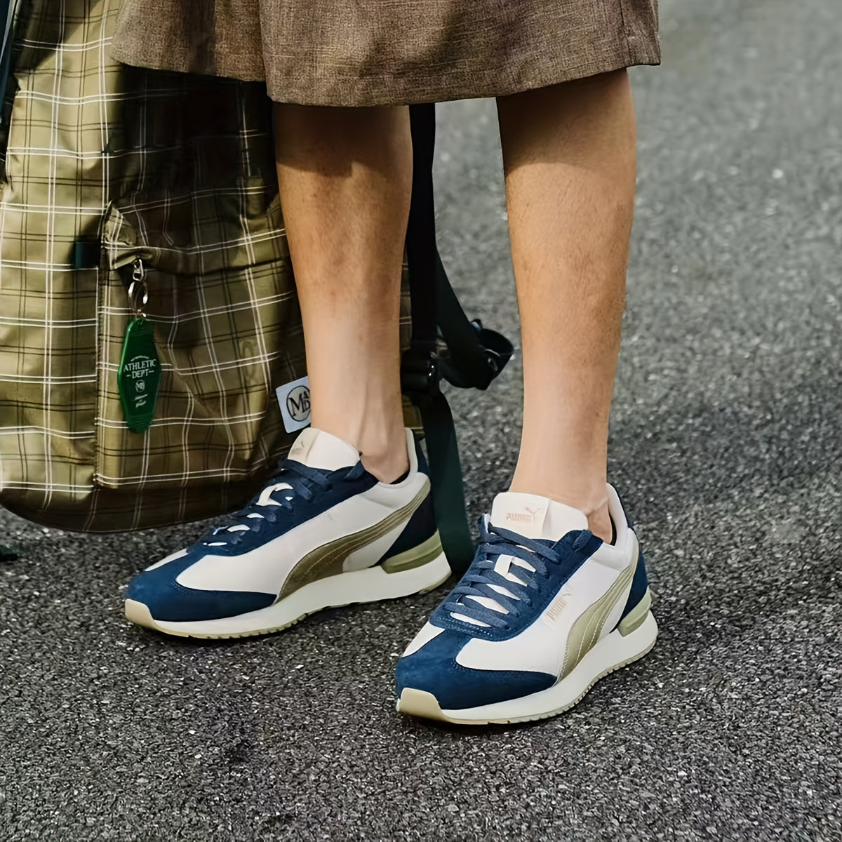 PUMA Men's & Women's Low-Top Sneakers - White & Navy Blue Genuine Upper, Golden-Tone Arch Support