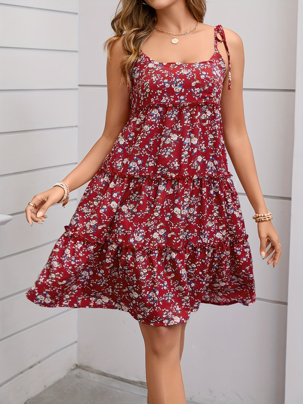 Sleeveless A-Line Mini Sundress with Adjustable Drawstring