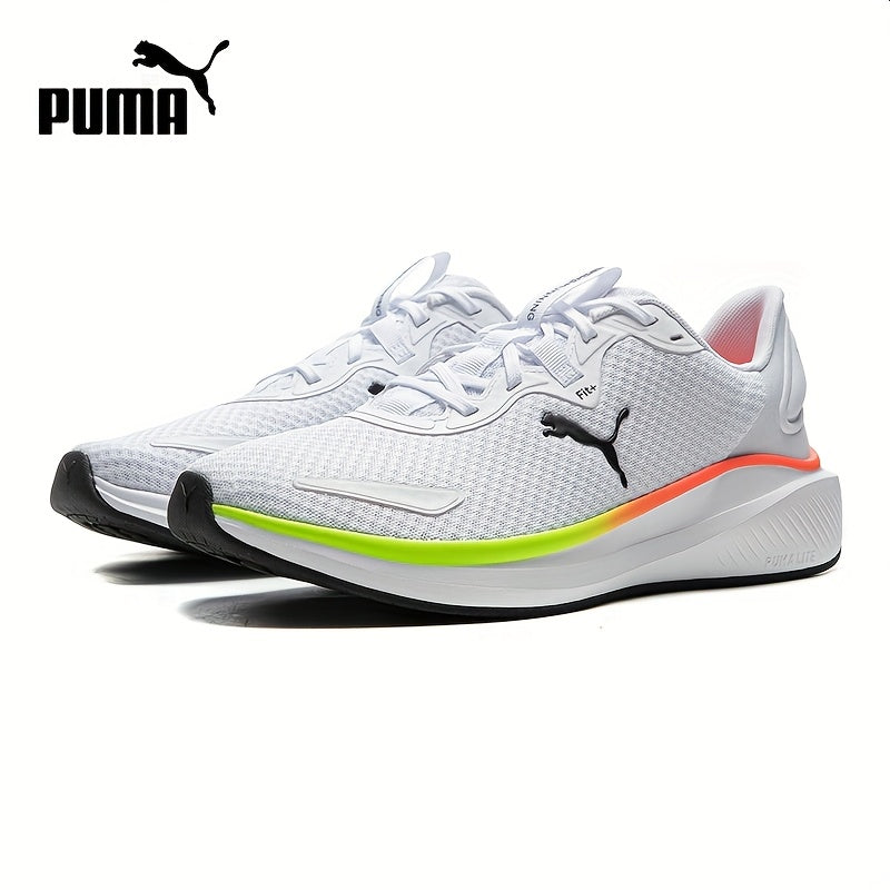 PUMA Unisex Sneakers - Low-Top Gym Sneakers in White/Black/Neon Green Accent - Breathable Fabric Upper