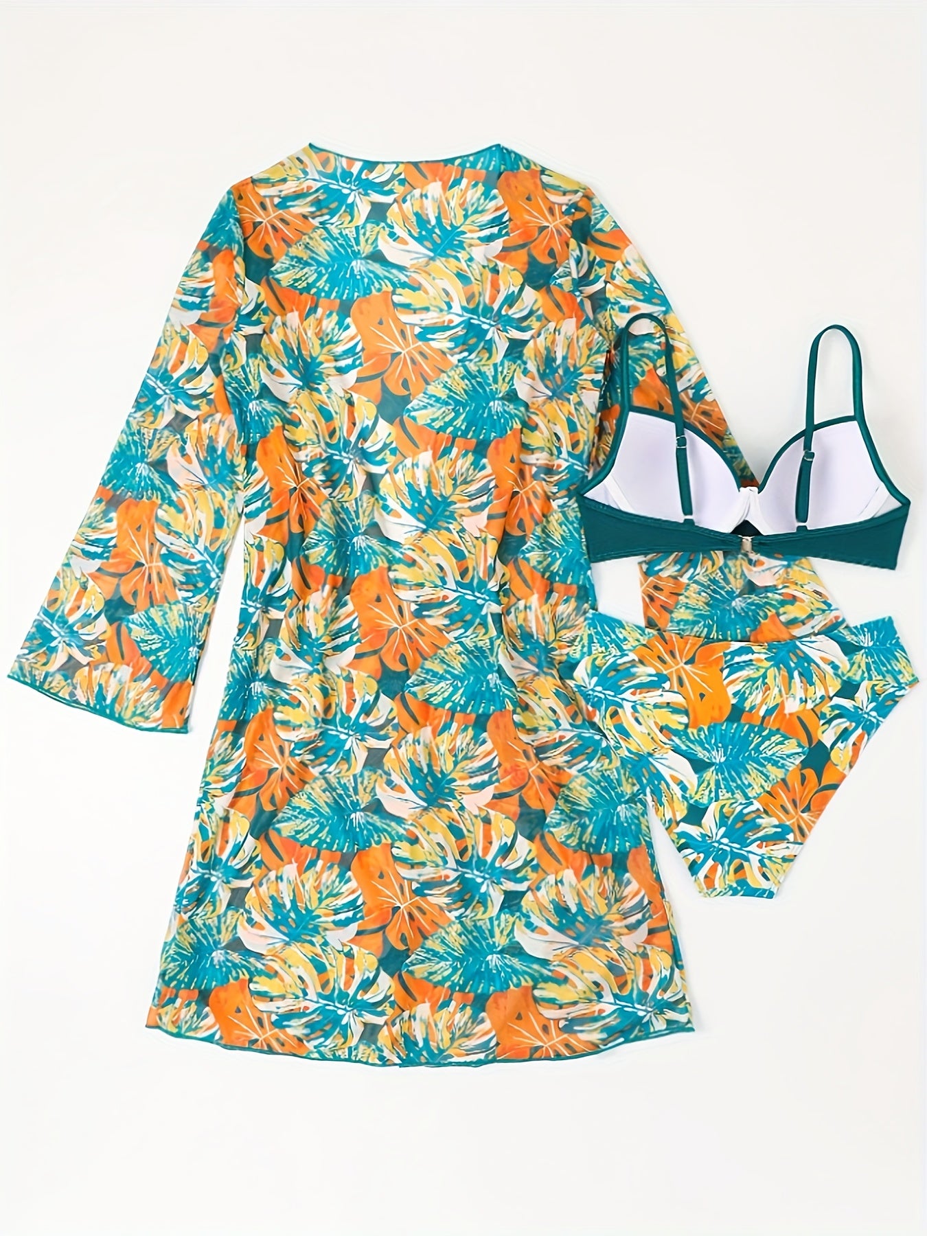 3pcs Tropical Print Swimsuit Set for Women