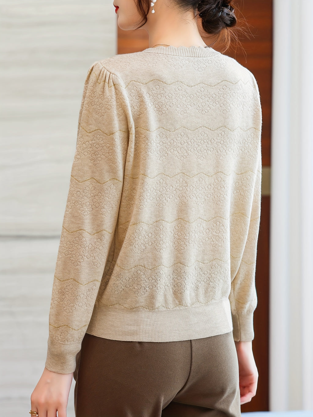 Women'S Elegant V-Neck Blouse - Lightweight Breathable Long Sleeve Shirt with Button Front