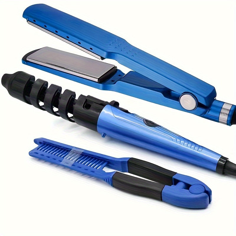A Set of Three Flat Metal Titanium Hair Straighteners with Wide Plates