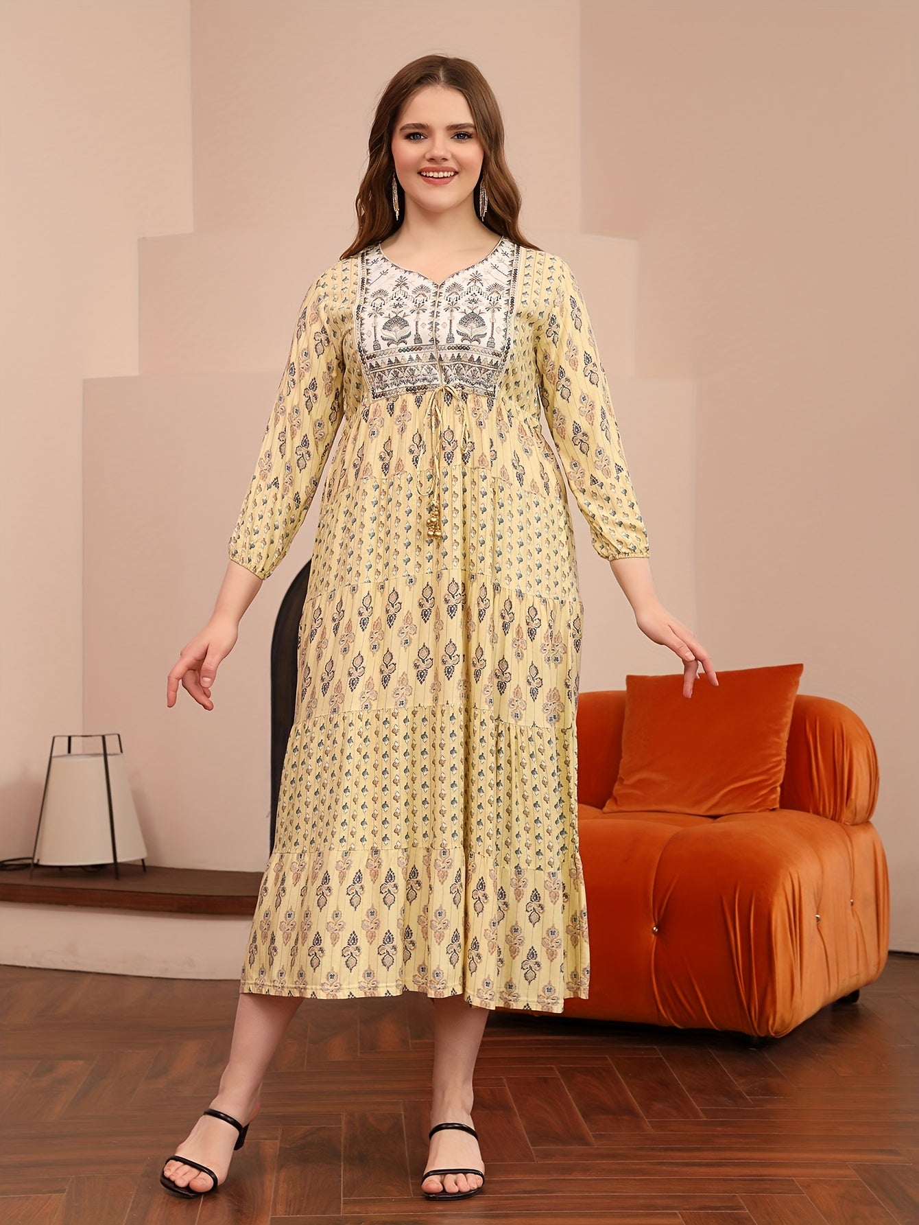Heart-Shaped Neckline Bubble Sleeve Dress for Women