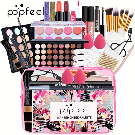 POPFEEL Luxury Makeup Gift Set - Mixed Colors, Includes Foundation, Eyeshadow Palette, etc. - Mother's Day, Holiday Box Perfect Gift