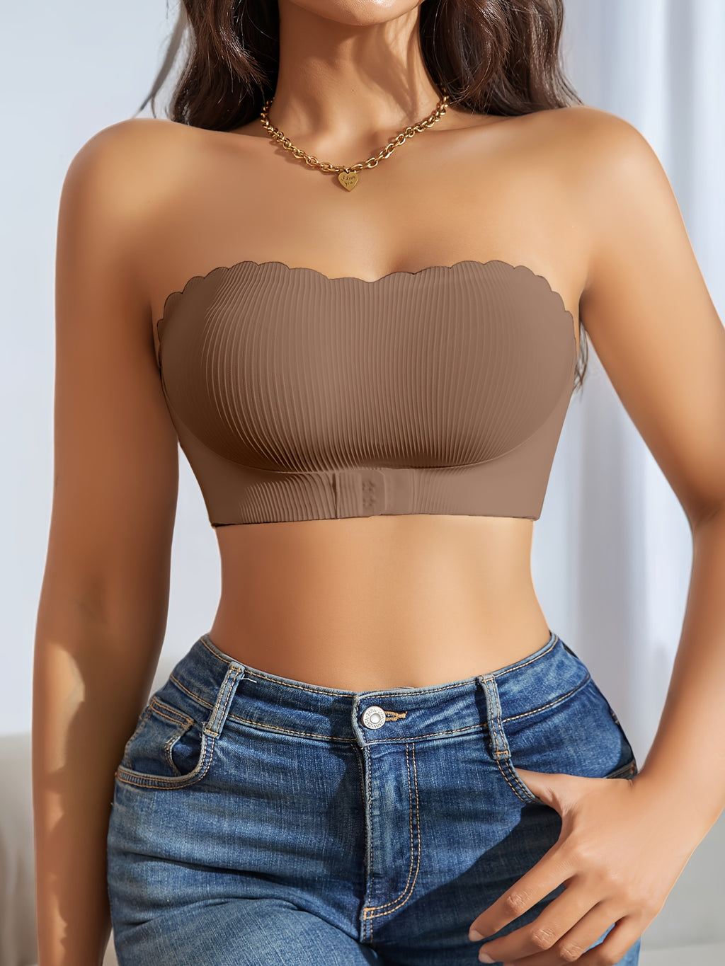 Sleek Comfortable Bodysuit - European And American Simple Wave Edge Front Buckle Anti-Fall - Sexy