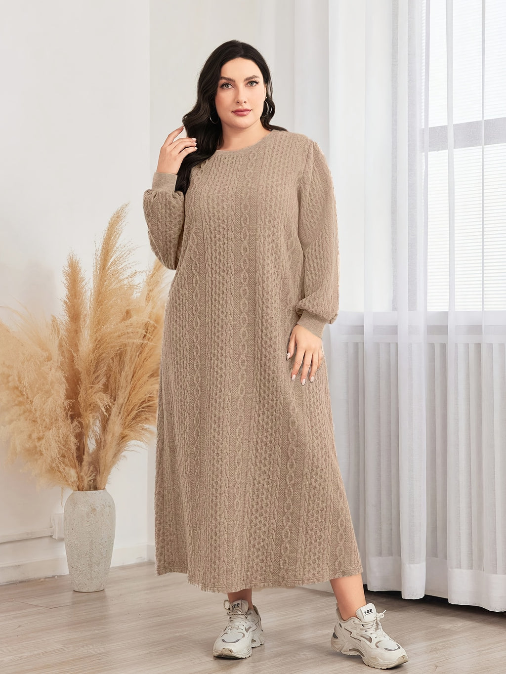 Women's Plus Size Textured Sweatshirt Dress