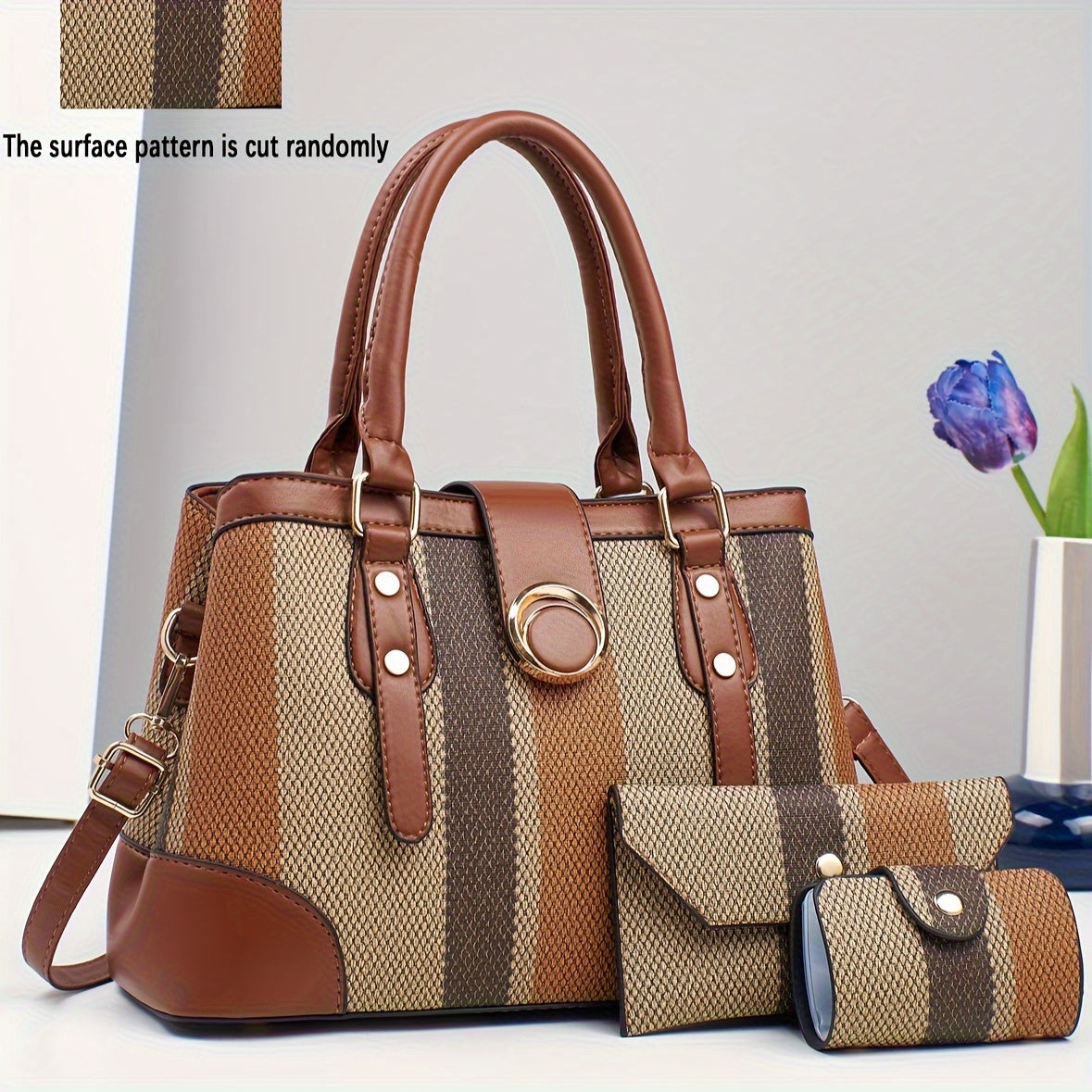 Three-Piece Classic Striped Handbag Set