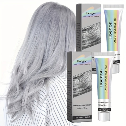 Hoegaard Silver Dye Permanent Hair Color - 2 Tubes, 100g Each, Moisturizing Shampoo & Conditioner for Normal Hair, Ideal for Parties & Carnivals, Color Retention, No Damage, Color Retention Shampoo|Silver Hair Color|Moisturiz
