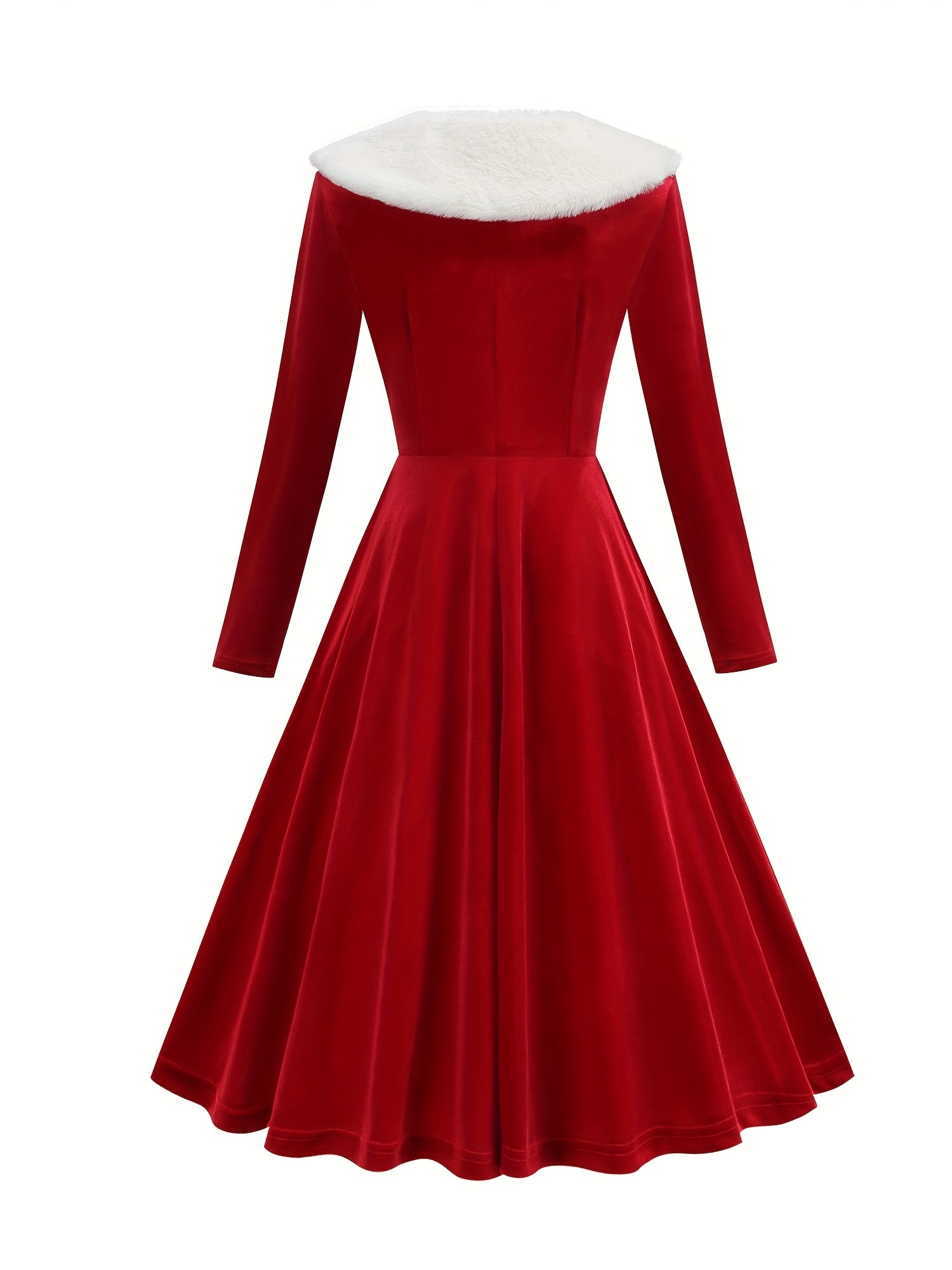 Women's Vintage Elegant Plush Jacket & Dress with Collar Christmas Party New Year