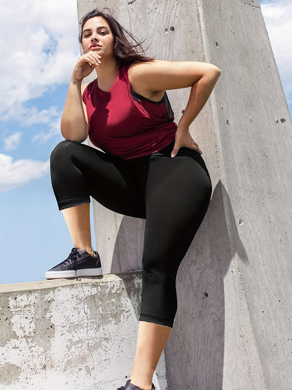 Women's Plus Size Capri Leggings, High Waist Tummy Control