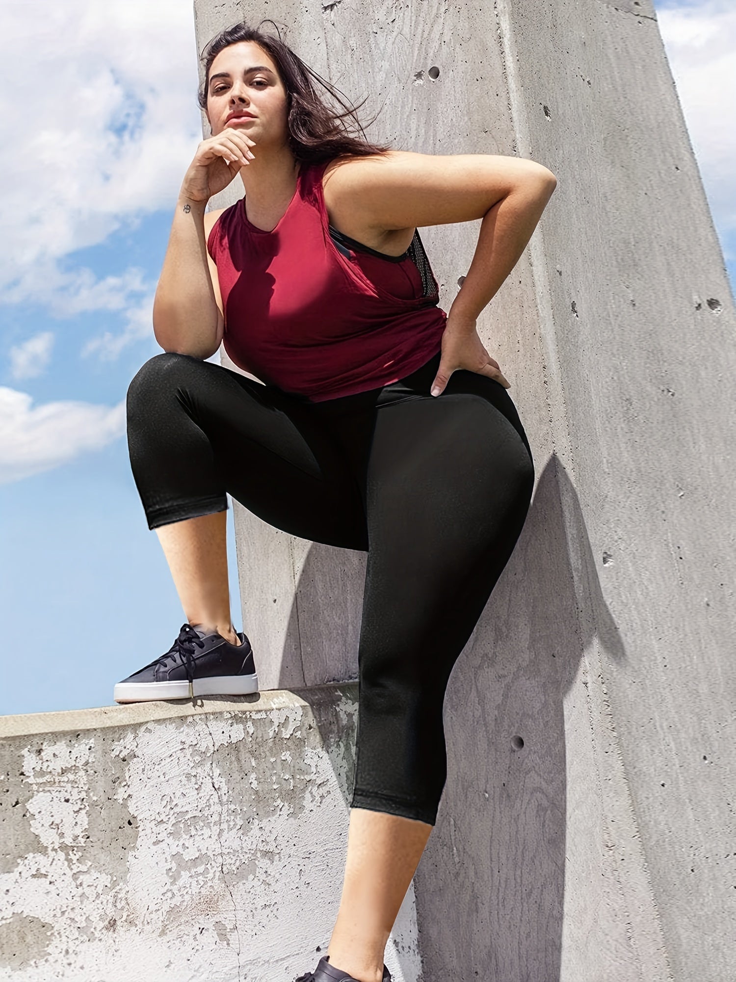 Women's Plus Size Capri Leggings, High Waist Tummy Control