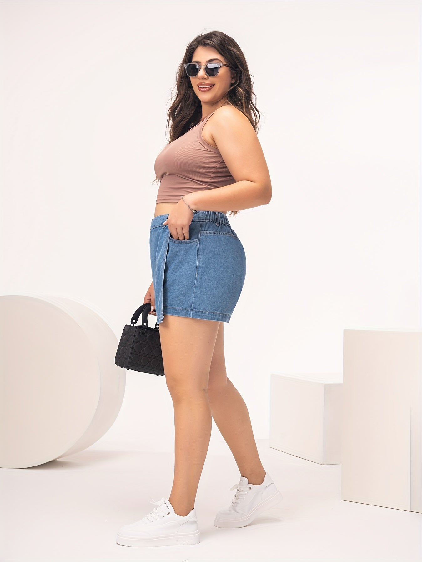 Women's Light Blue Denim Skort - Casual Style with Flap Pockets, Non-Stretch Fabric, Machine Washable, Perfect for Spring/Summer