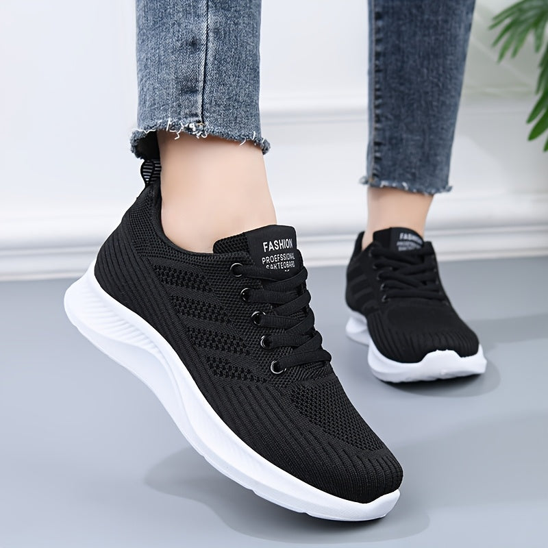 [1 Pair Women'S Breathable Running Sneakers] 1 Pair Women'S Breathable Casual Running Sneakers, Solid Color Fabric Low-Top Lace-Up Shoes with PVC Sole for All Seasons