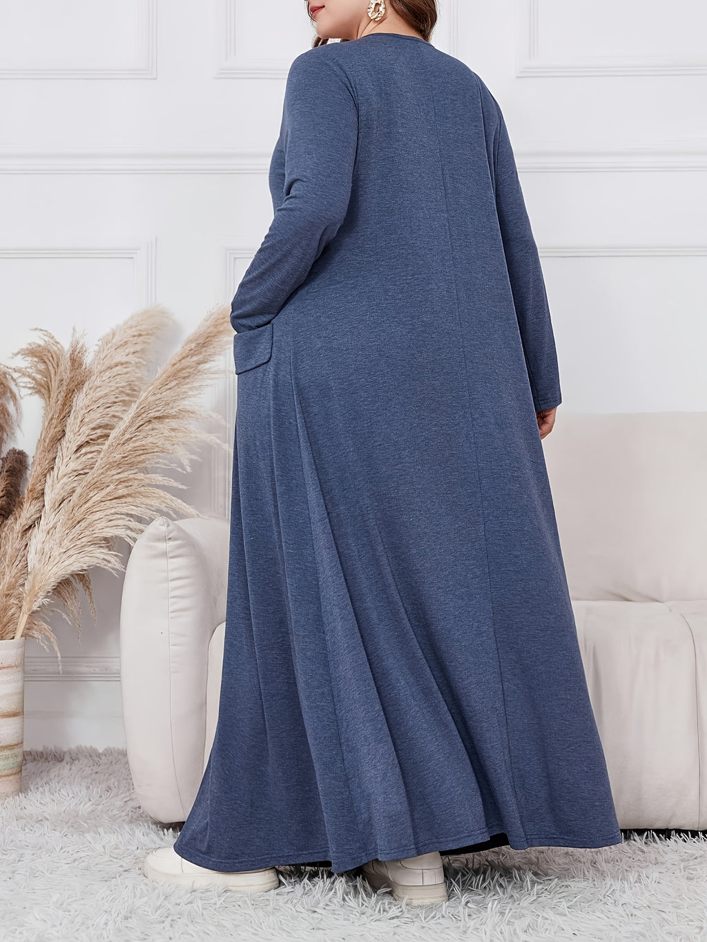 Elegant Plus Size Women's Long Sleeve Maxi Dress - Loose Fit