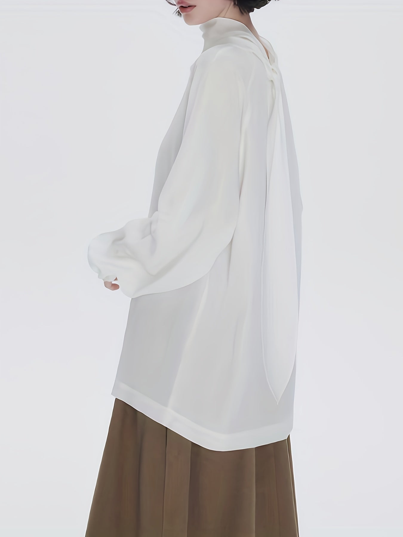 White Scarf Collar/Bow Tie Shirt - Long Sleeve Loose Fit Button- Blouse