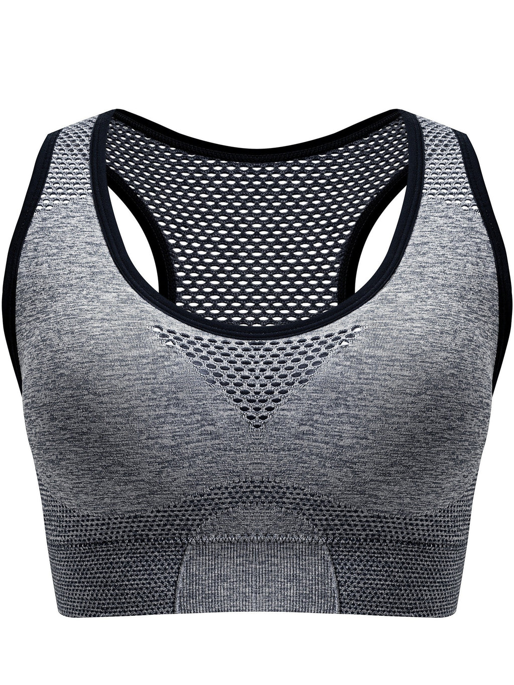 3pcs Plus Size Sports Bras, Polyamide Blend, Hollow Mesh Design, Low Support, Removable Padding, Crew Neck, Medium Stretch, Knit Fabric,