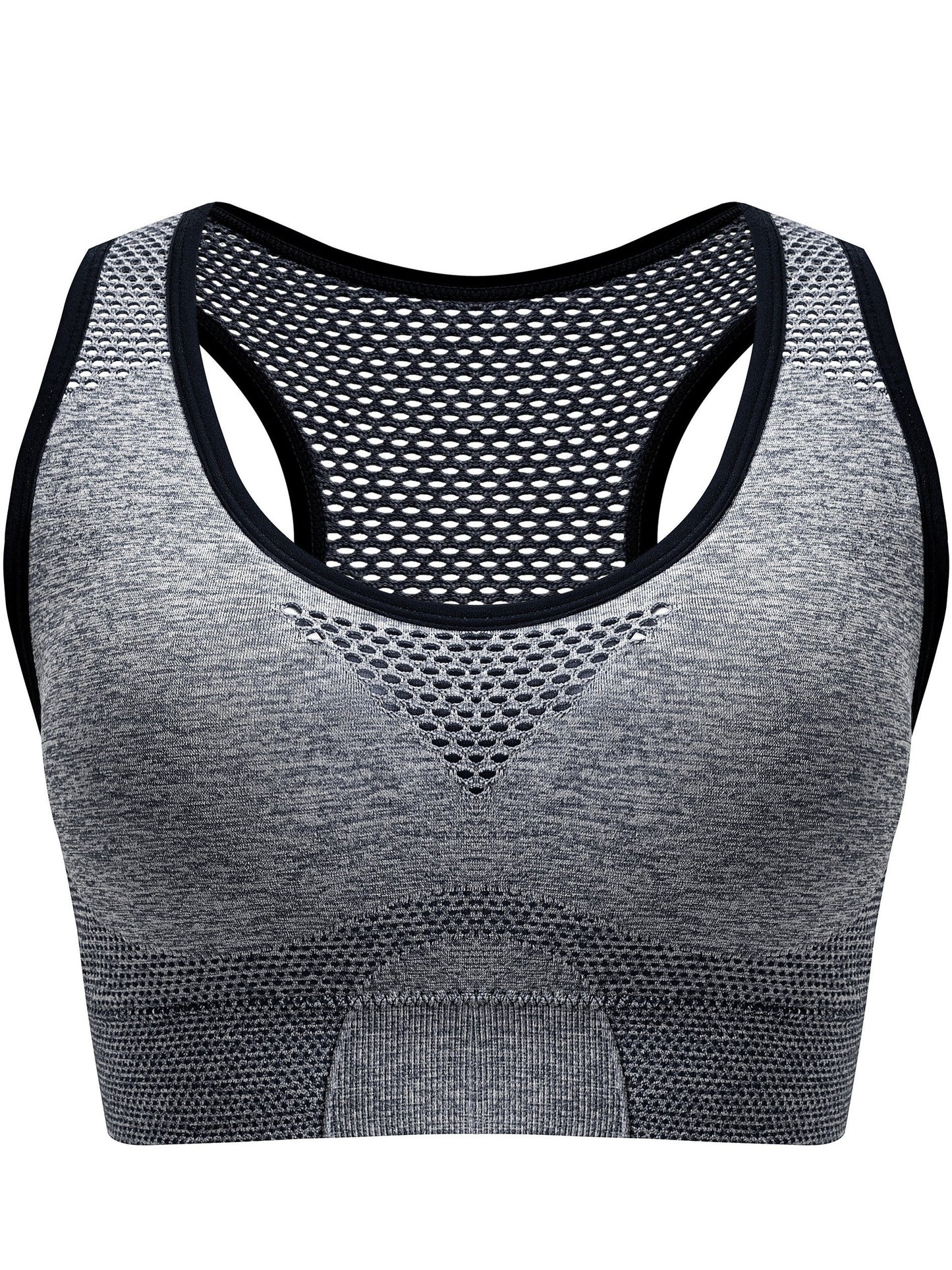 3pcs Plus Size Sports Bras, Polyamide Blend, Hollow Mesh Design, Low Support, Removable Padding, Crew Neck, Medium Stretch, Knit Fabric,