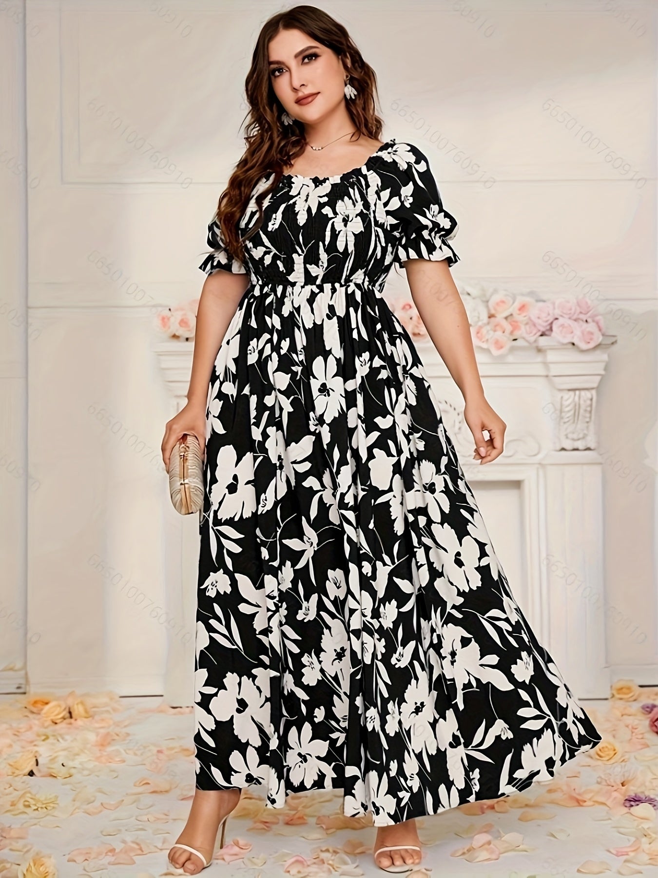 Plus Size Women's Spring/Summer Printed Maxi Dress
