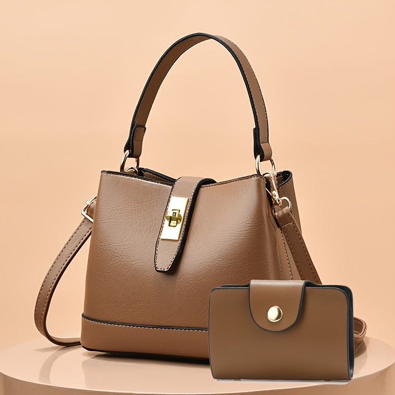 Women's Tote Bag Sleek Minimalist Shoulder Crossbody Bag with Golden-Tone