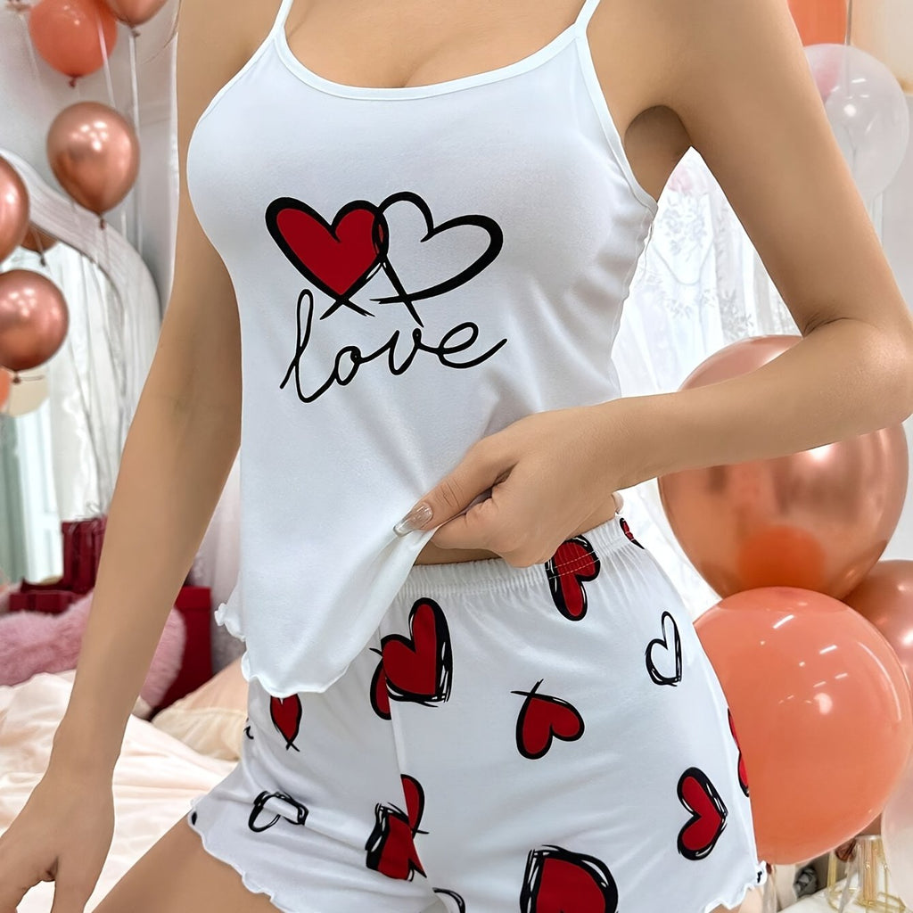 Heart Printed Cami & Shorts Pajama Set