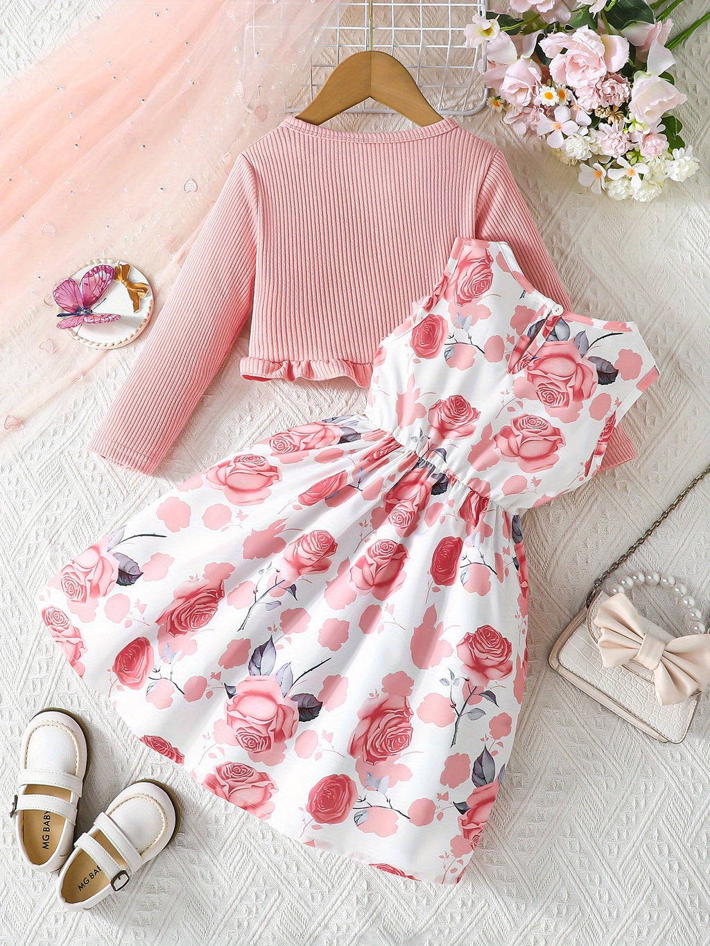 Girls' Floral Print Casual Sleeveless Dress