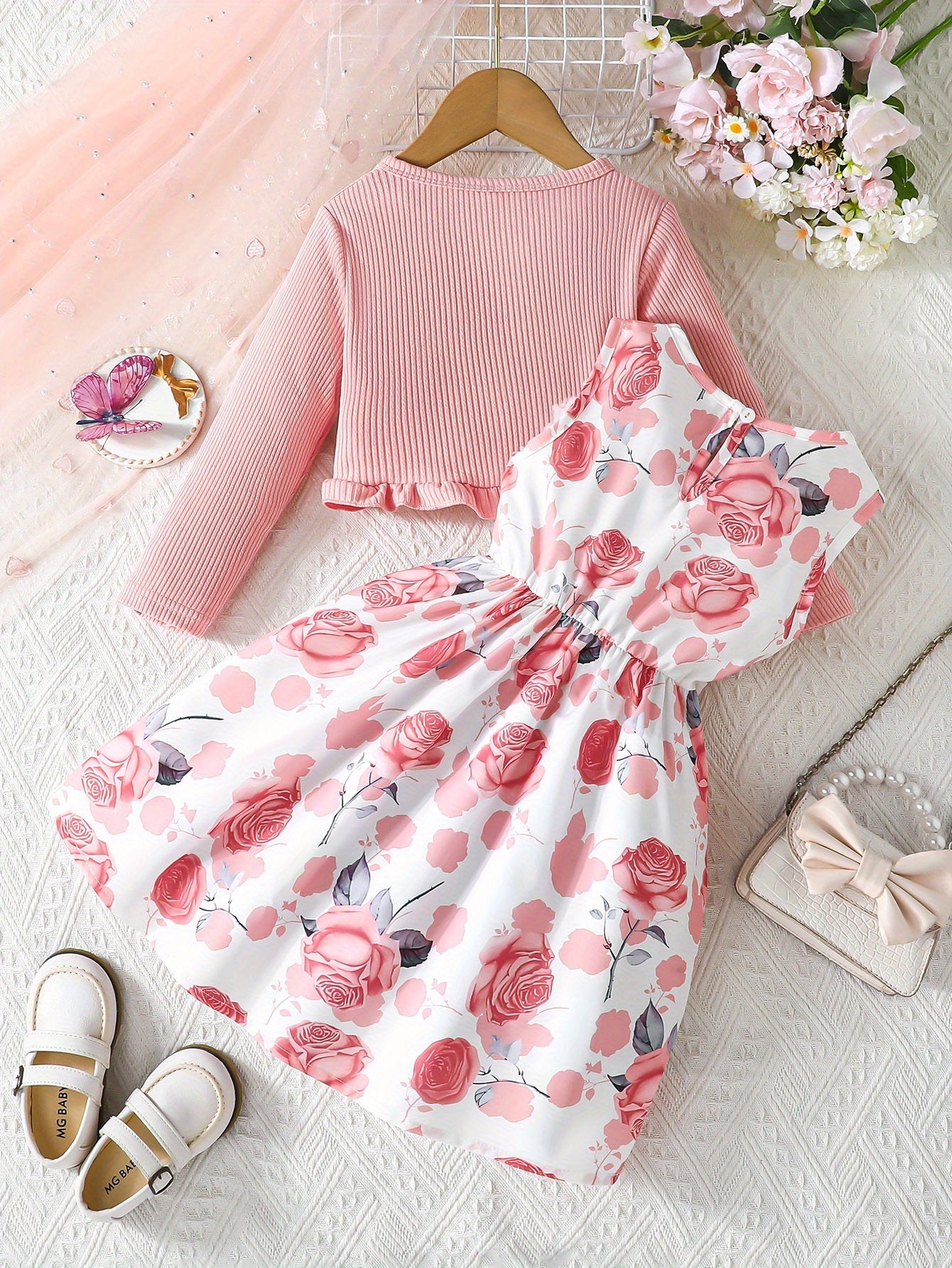Girls' Floral Print Casual Sleeveless Dress