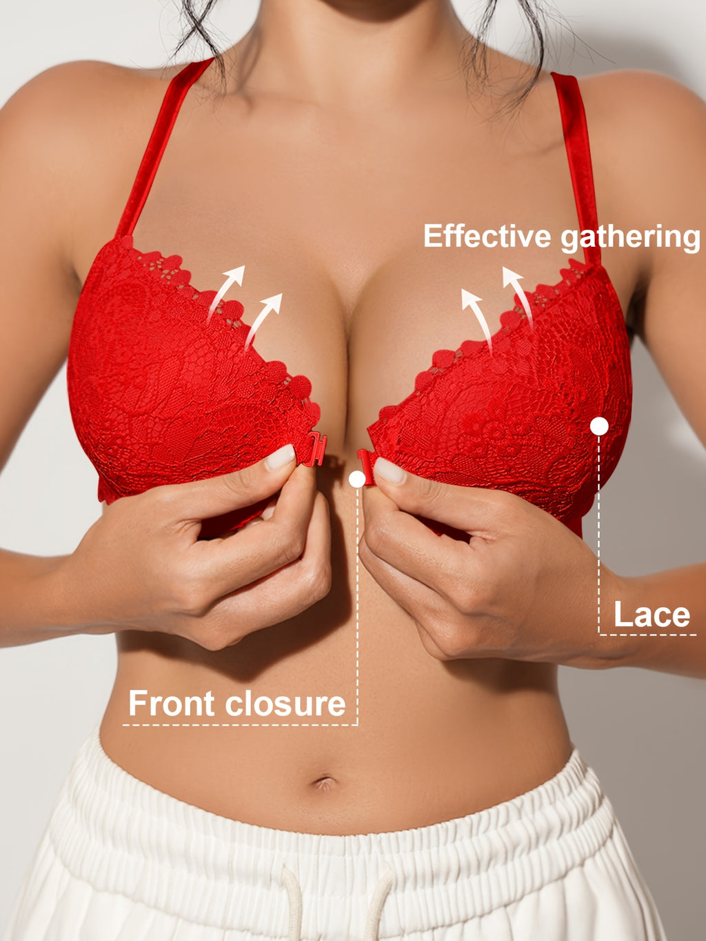 Solid Color Lace Bra | Women's Sexy Bra with Underwire, Polyamide 90% Elastane 10%, Non-Removable Padding, Knit Fabric, 90gsm - Adult Bra