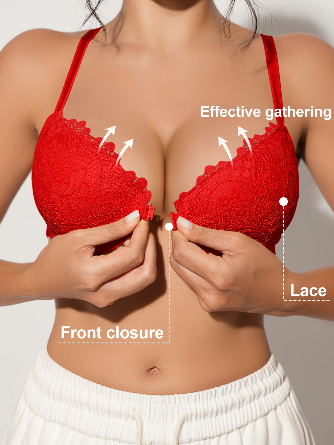 Solid Color Lace Bra | Women's Sexy Bra with Underwire, Polyamide 90% Elastane 10%, Non-Removable Padding, Knit Fabric, 90gsm - Adult Bra