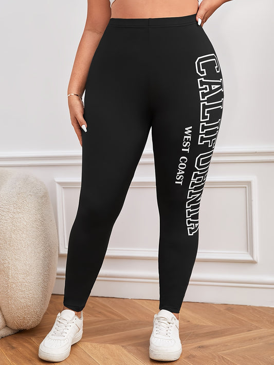 Tight Fit Plus Size Women's California West Coast Letter Print Leggings