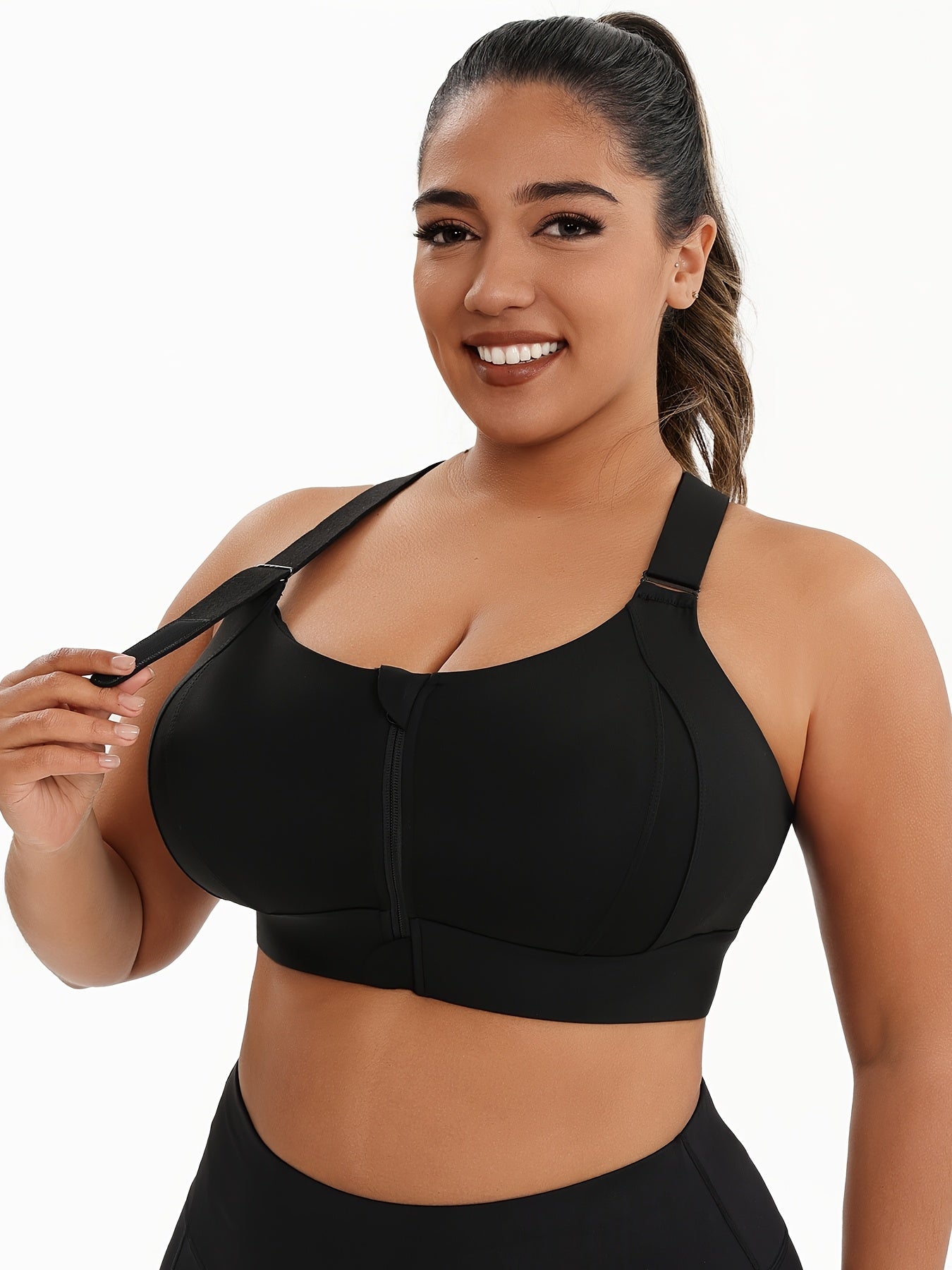 Plus Size Sports Bra with Front Zipper - High Impact, High Support, Adjustable Straps for Yoga