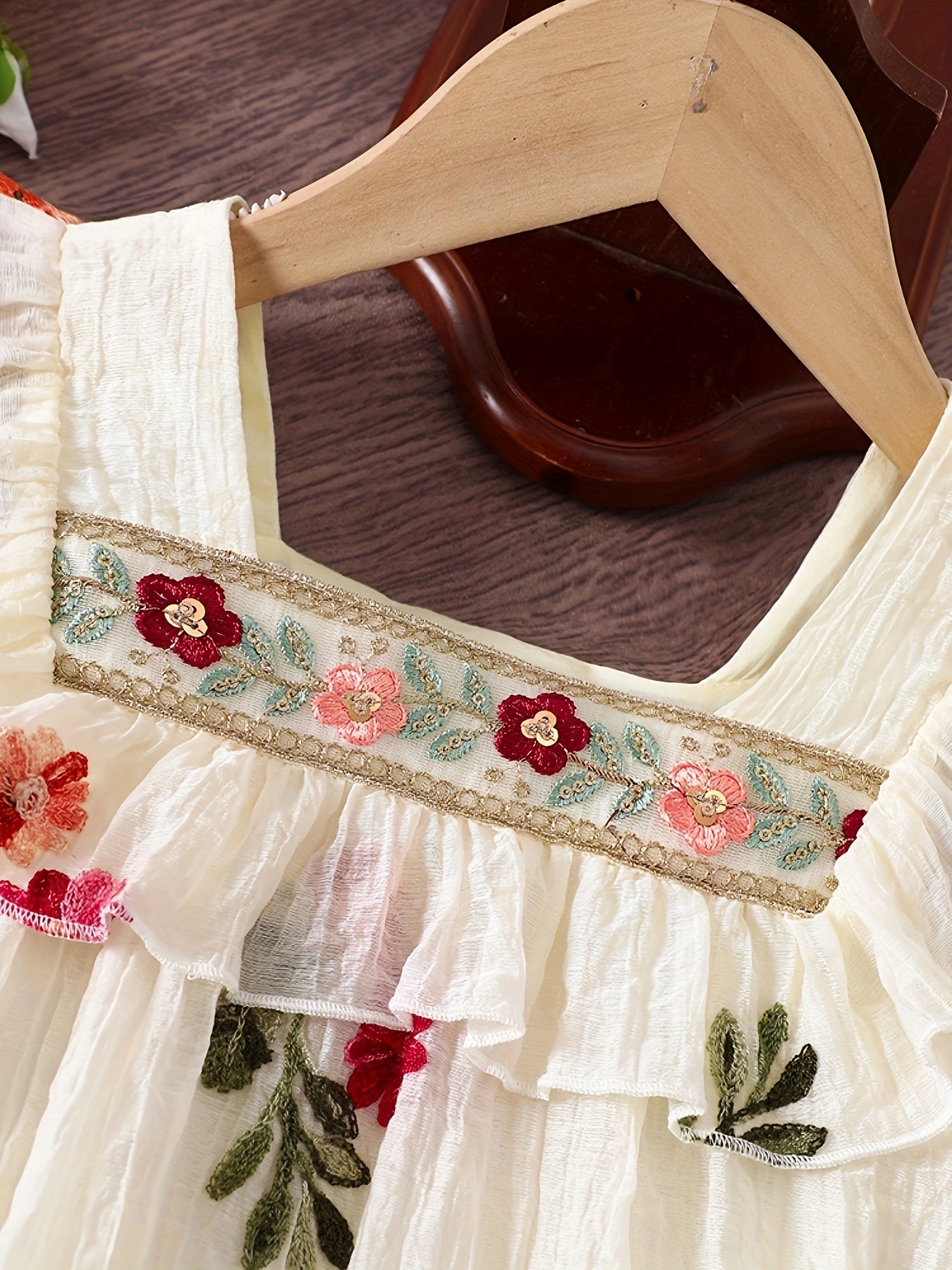Girls' Bohemian Square Neck Tulle Princess Dress