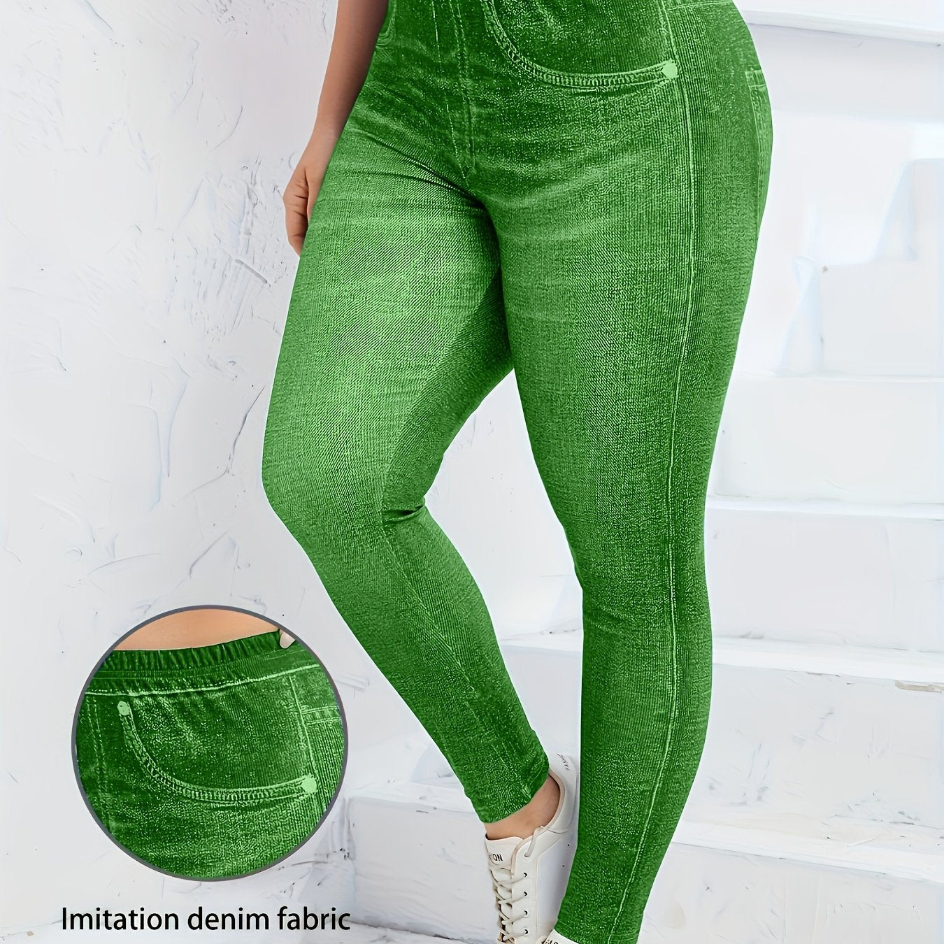 Plus Size Faux Denim Leggings - Ultra-Comfy High Waist Stretchy Design