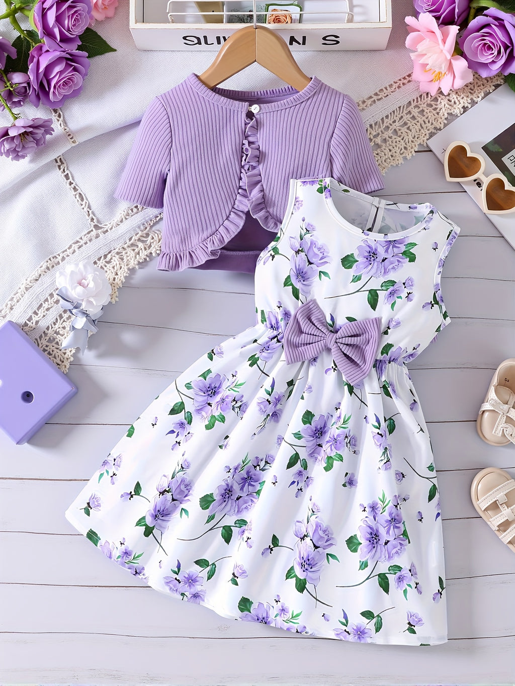 Girls' Fashion Princess Print Dress with Jacket