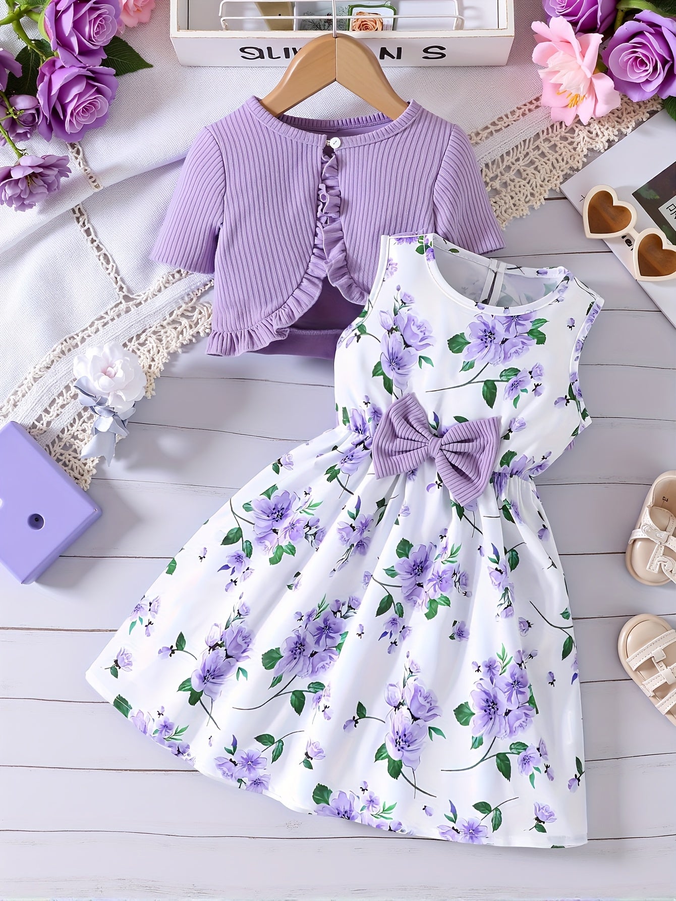 Girls' Fashion Princess Print Dress with Jacket