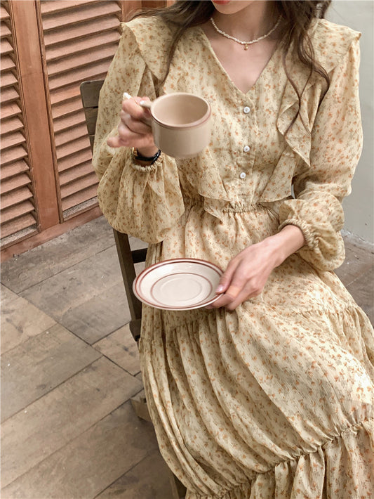 Retro Elegance Chiffon Midi Dress