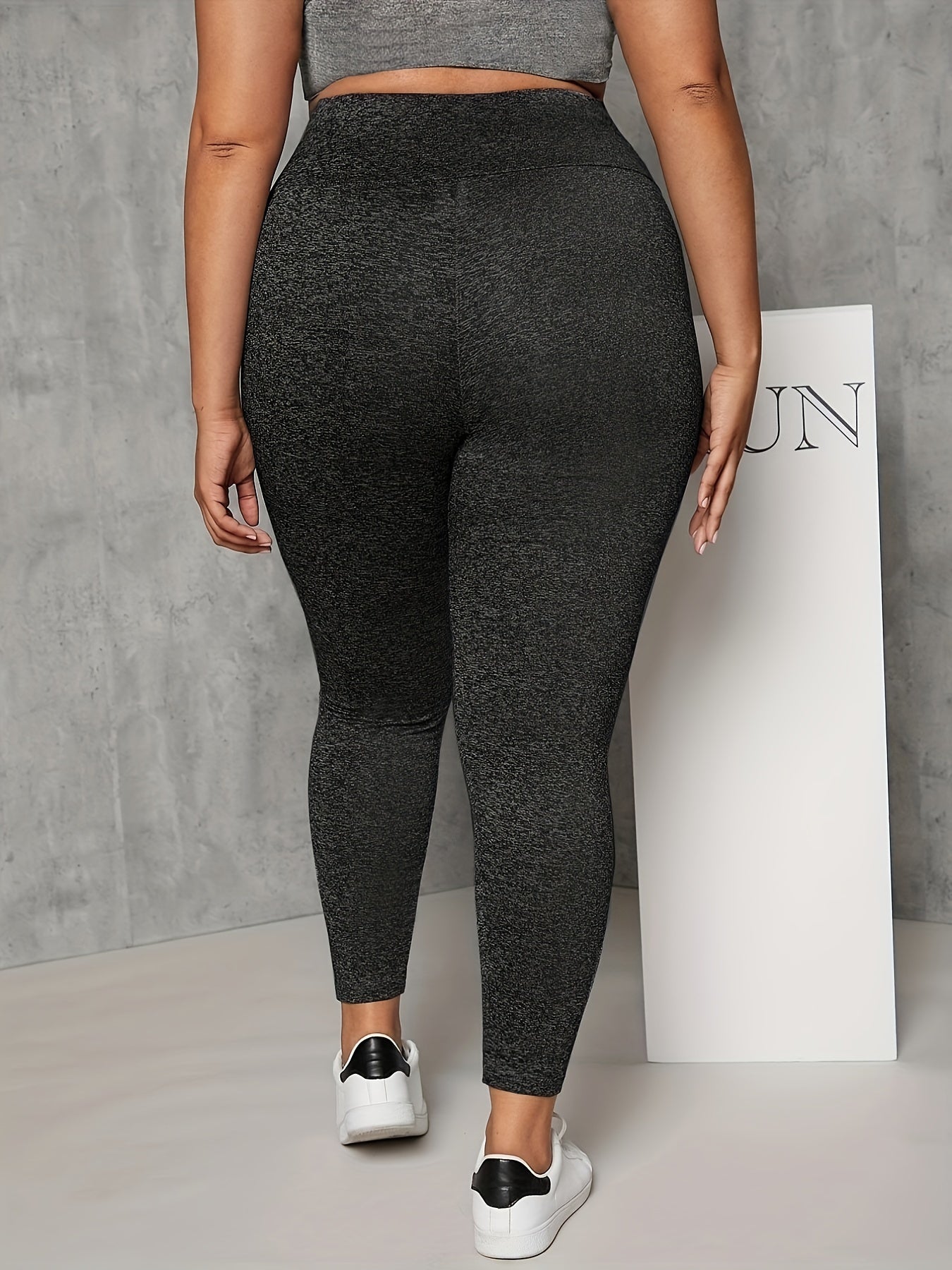 Plus Size High Waist Yoga Pants, Women's Stretchy Fitness Leggings