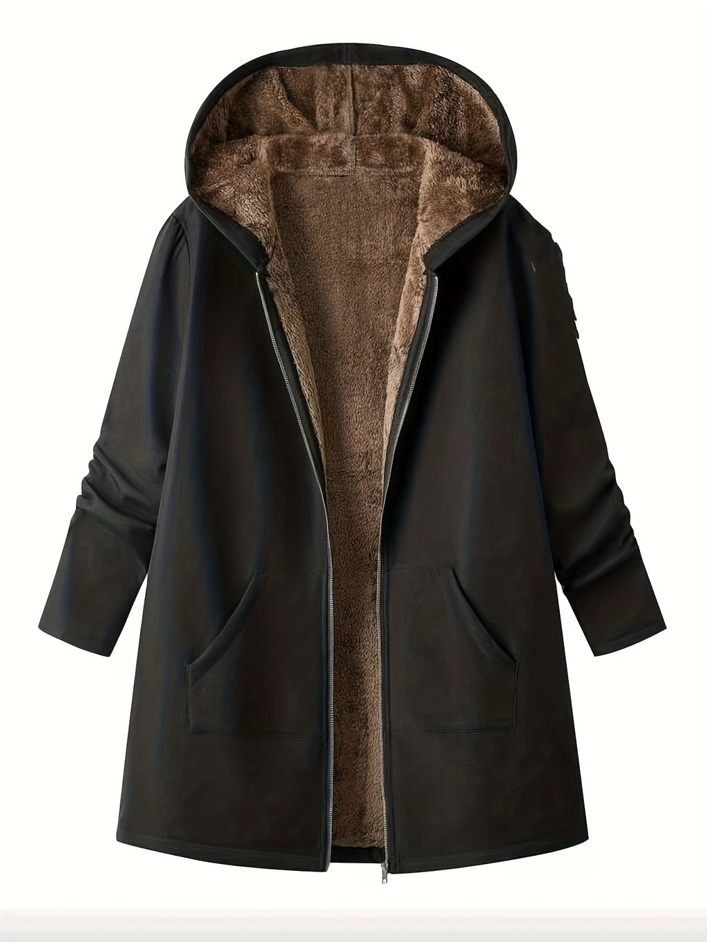 Elegant Winter Hooded Jacket with Pockets - Warm H-Line Coat Suitable for Fall/Winter, Machine Washable Outerwear