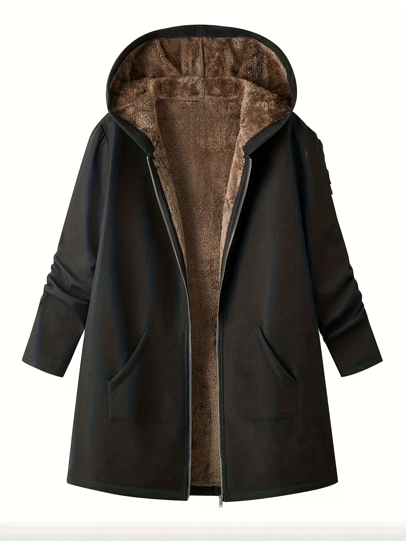 Elegant Winter Hooded Jacket with Pockets - Warm H-Line Coat Suitable for Fall/Winter, Machine Washable Outerwear