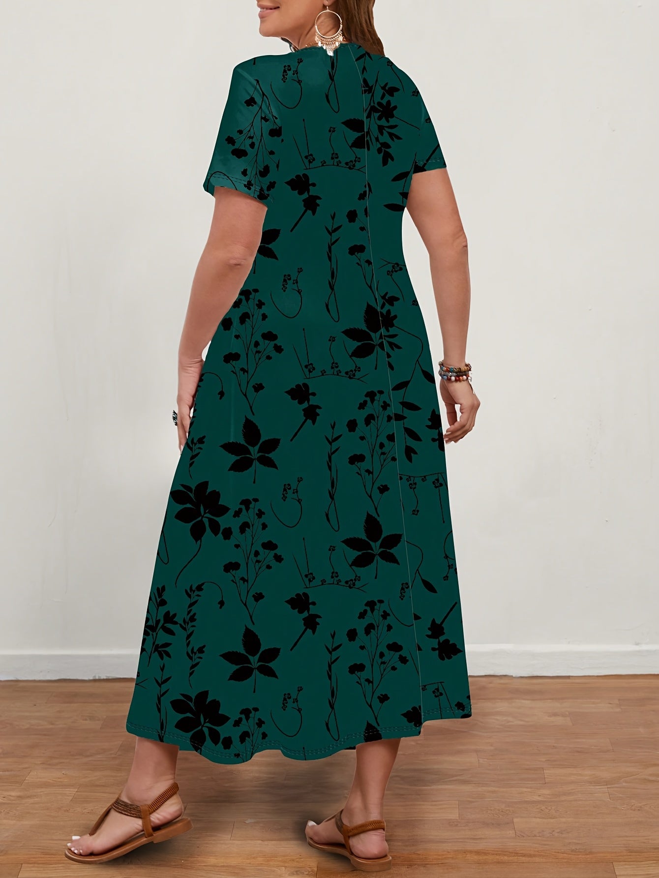 Women's Casual Vintage Floral Print V-Neck Short Sleeve Dress