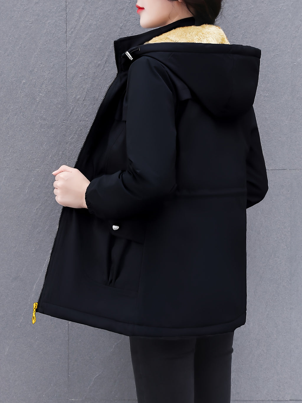 Women's Thick Winter Jacket with Collar - Warm Mid-Length Zippered Coat