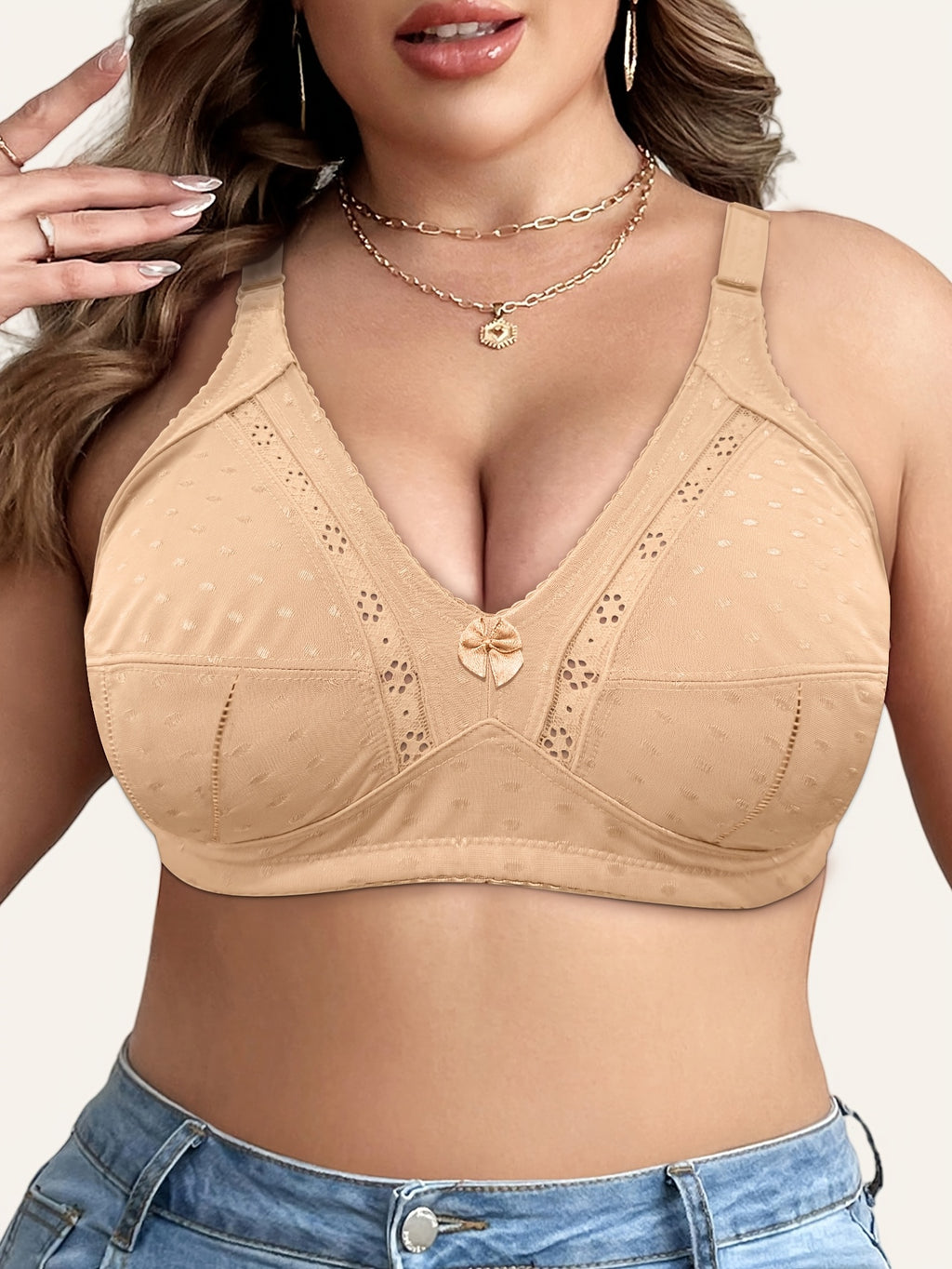 Women's Plus Size Wireless Bra with Bowknot
