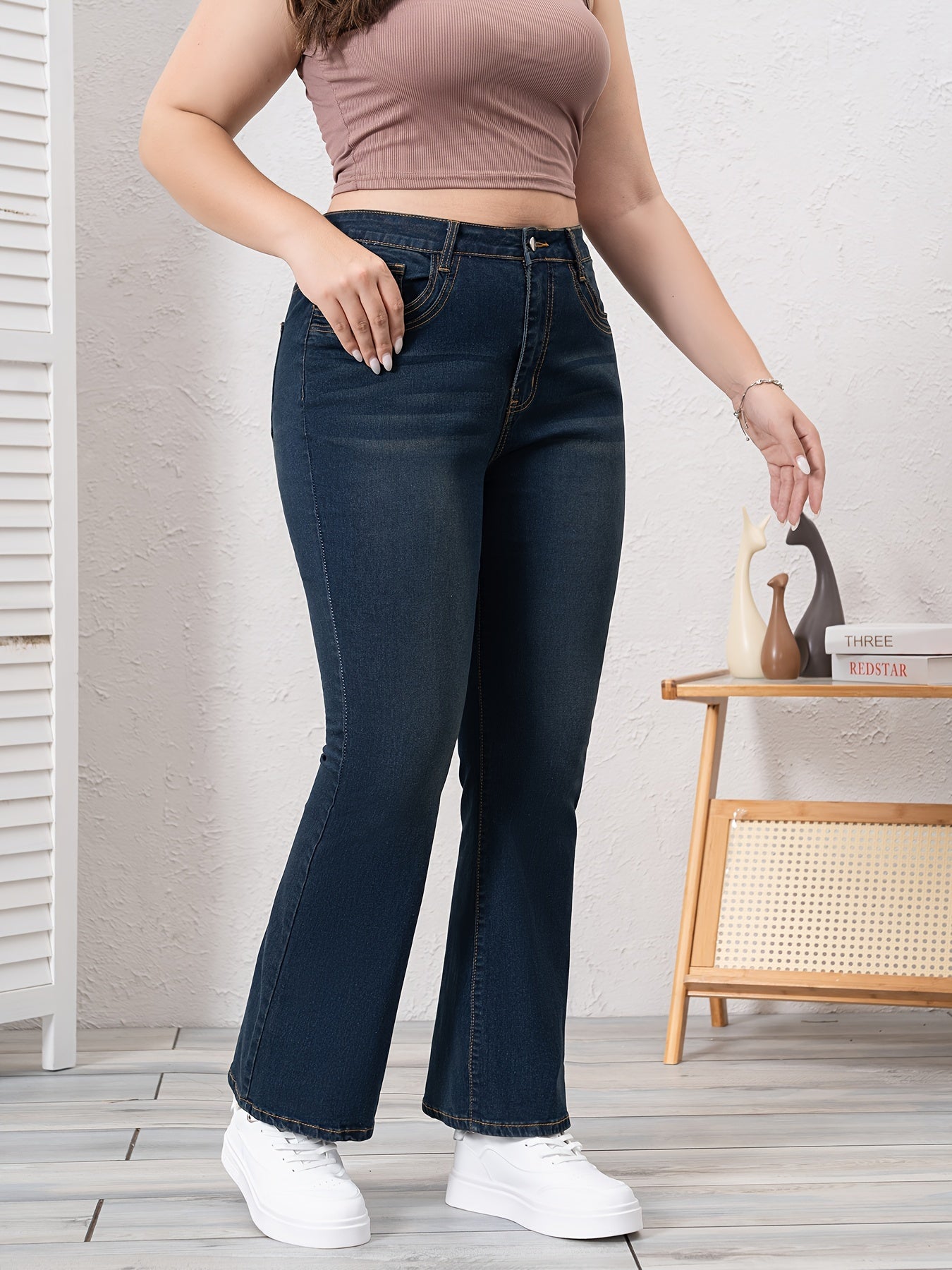 Plus Size Plain Denim Pants for Women