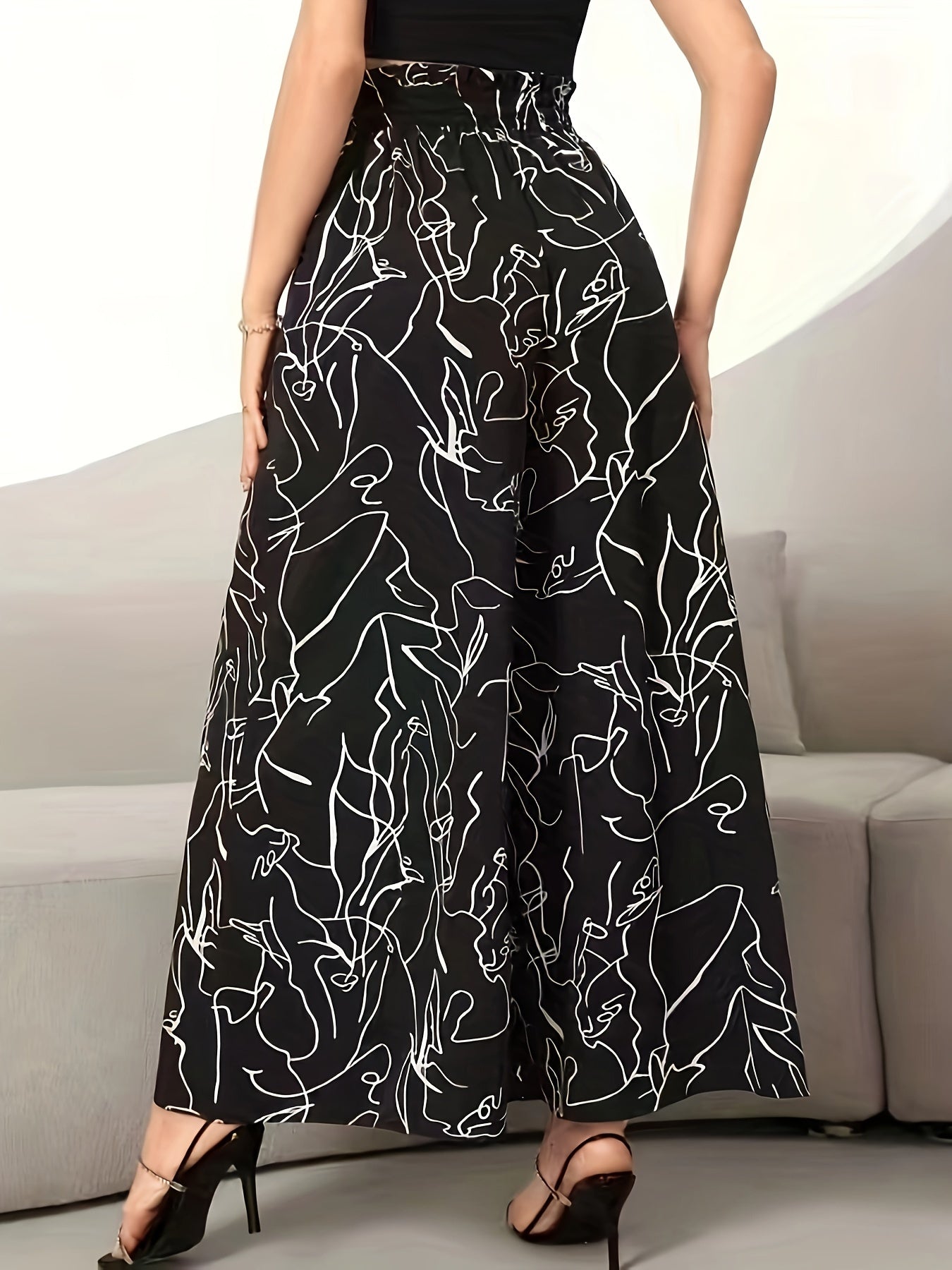 Elegant Wide Leg Pants with Pockets, Loose Drawstring, Popular