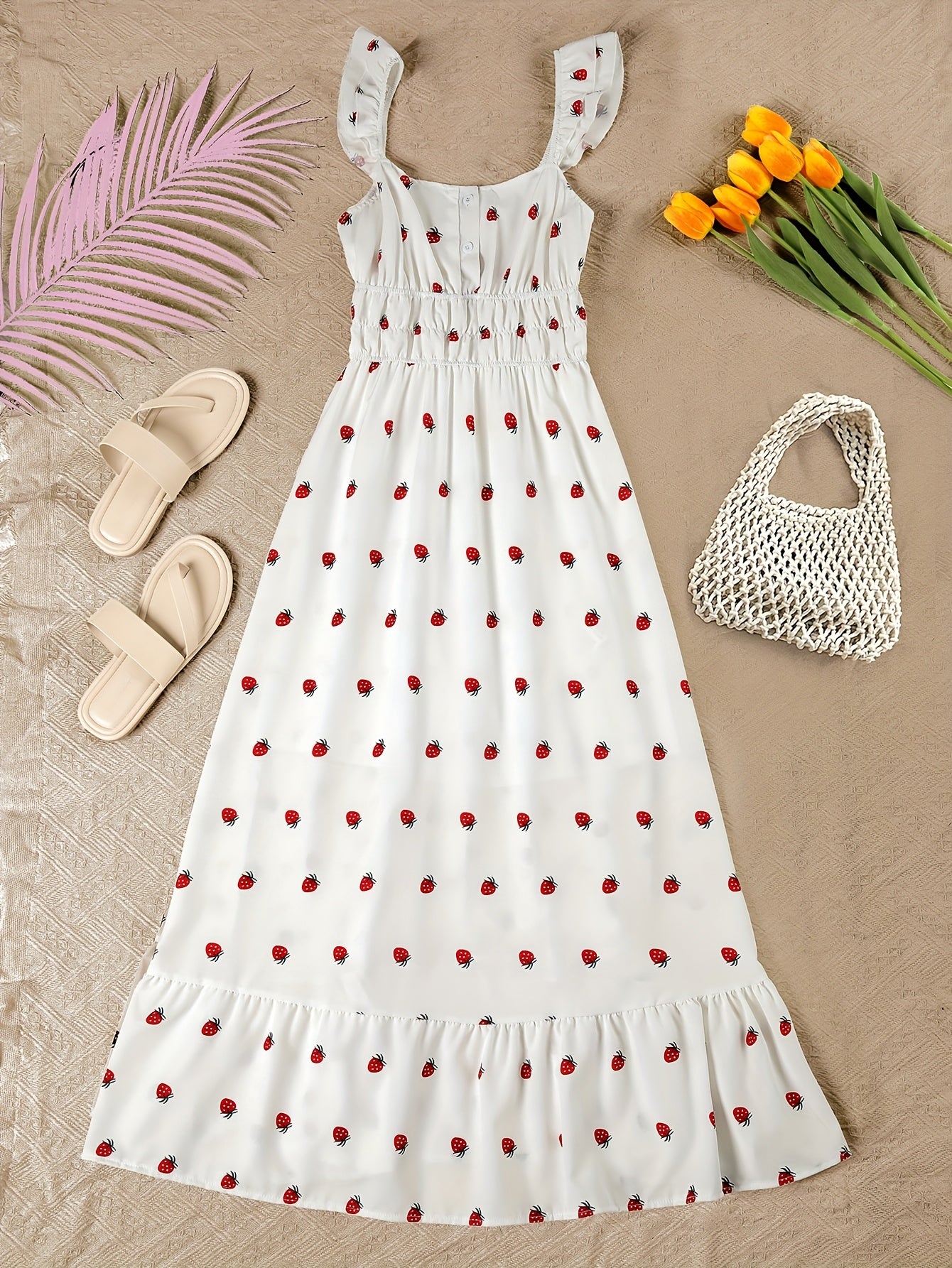 Strawberry Print Sleeveless Dress