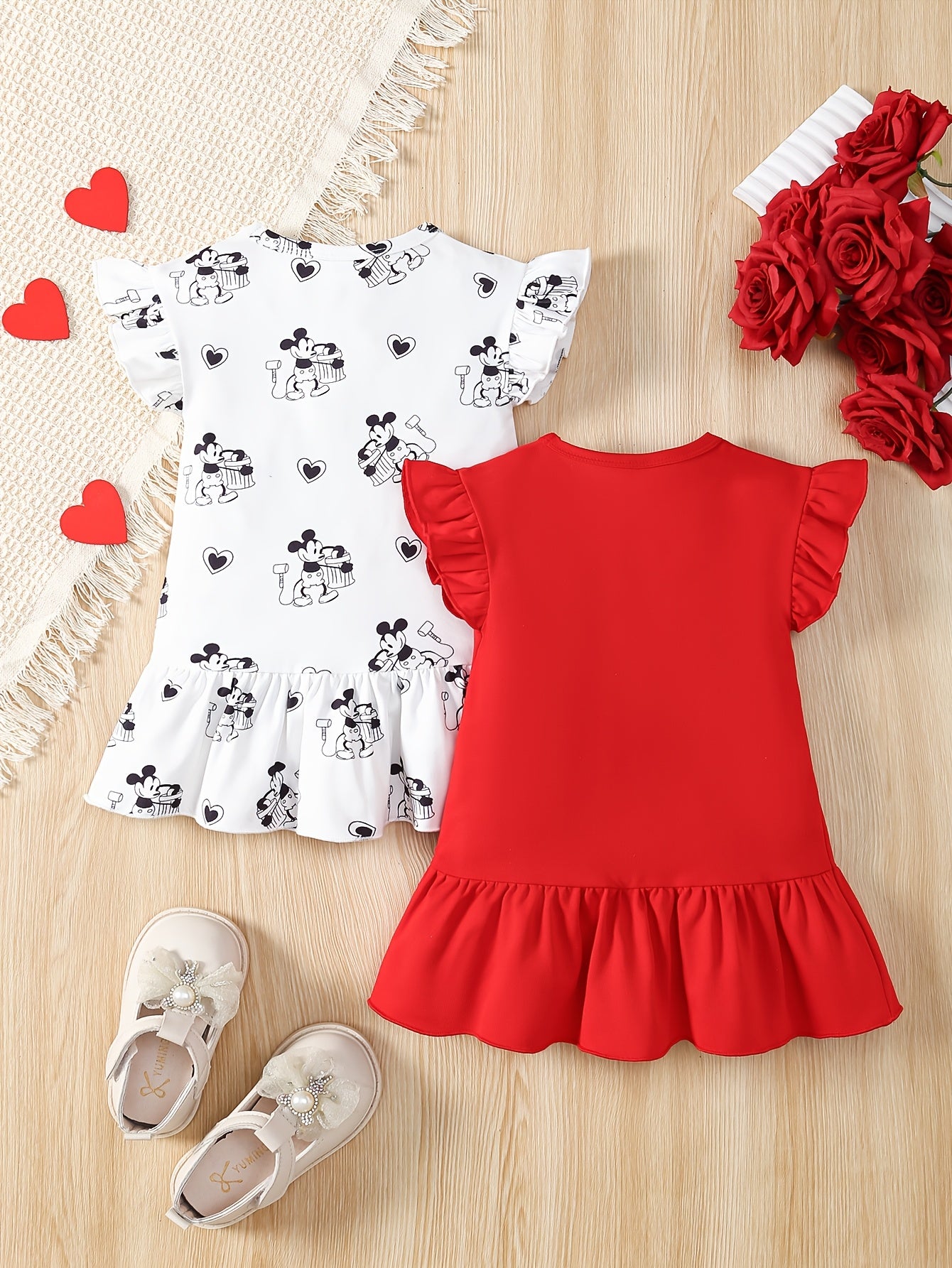 2-Pack Girls' Summer Dresses, Cute Cartoon Mouse Print