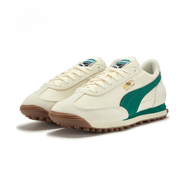 PUMA Original Genuine Shoes - Lightweight All-Season Sneakers with Cushioned Rubber Sole, Beige/ & Green Accents