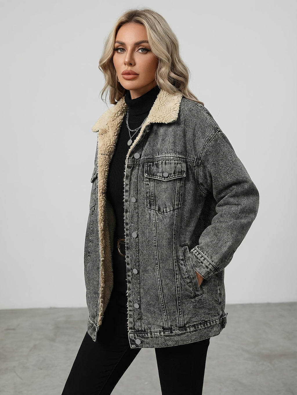 Ladies New -lined Denim Top Trendy Fashion Wash Denim All-Matching Comfortable Denim Coat