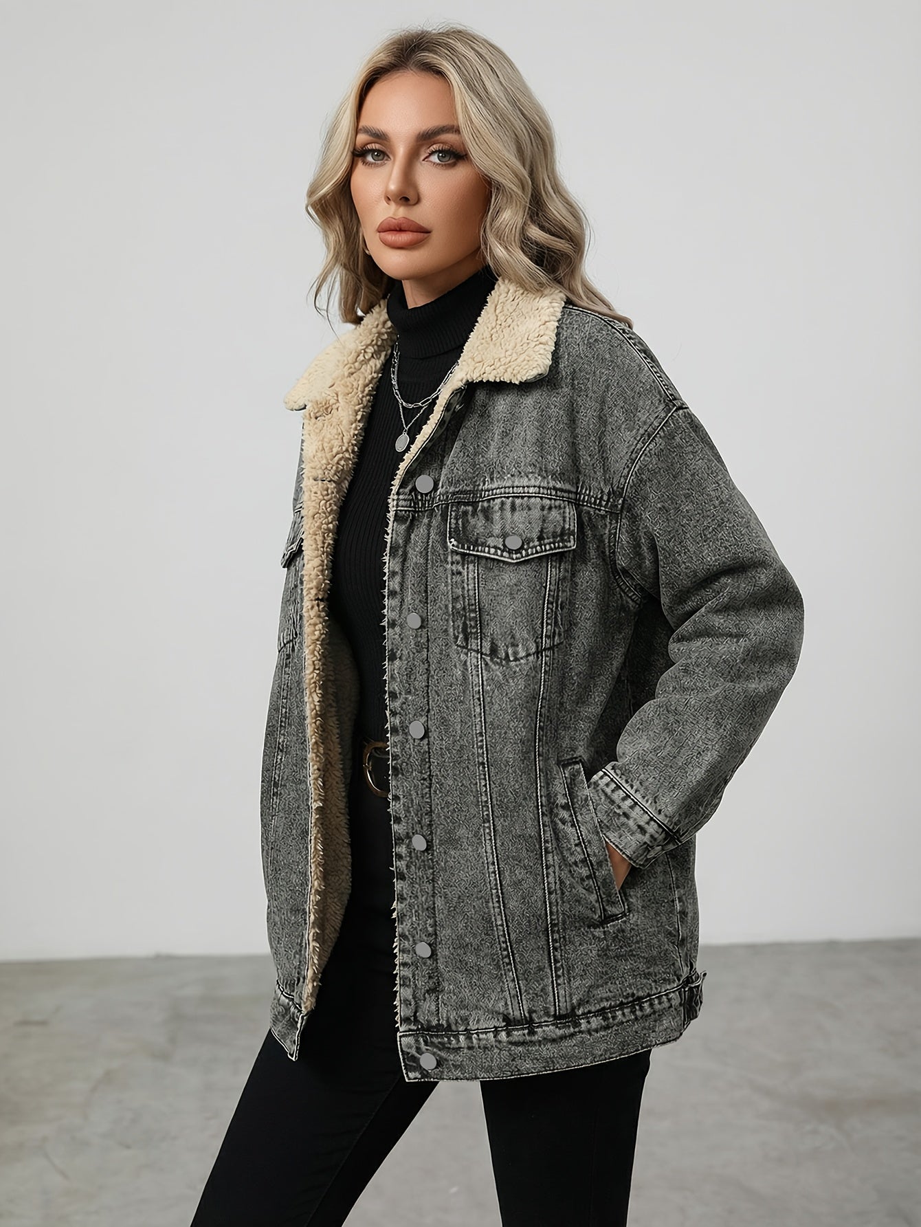 Ladies New -lined Denim Top Trendy Fashion Wash Denim All-Matching Comfortable Denim Coat